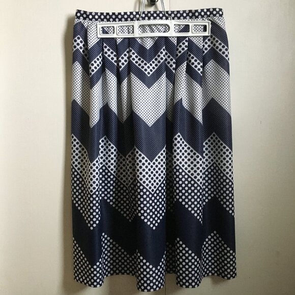 Vintage Handmade Zig-zag & Polka Dots Pleated Midi Skirt - Picture 2 of 14